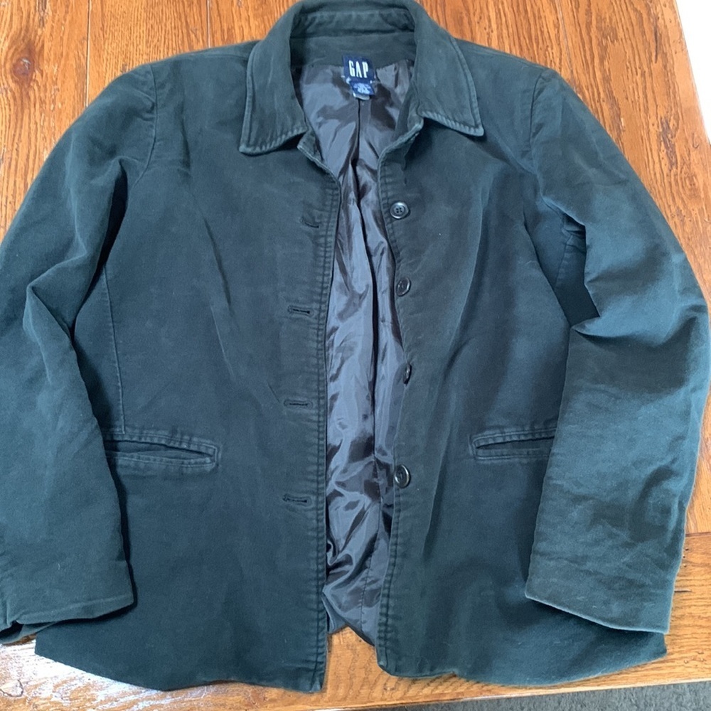 GAP Moss Green Velvet Blazer Women’s Button Front Jacket Fully Lined Size Large - Picture 7 of 8